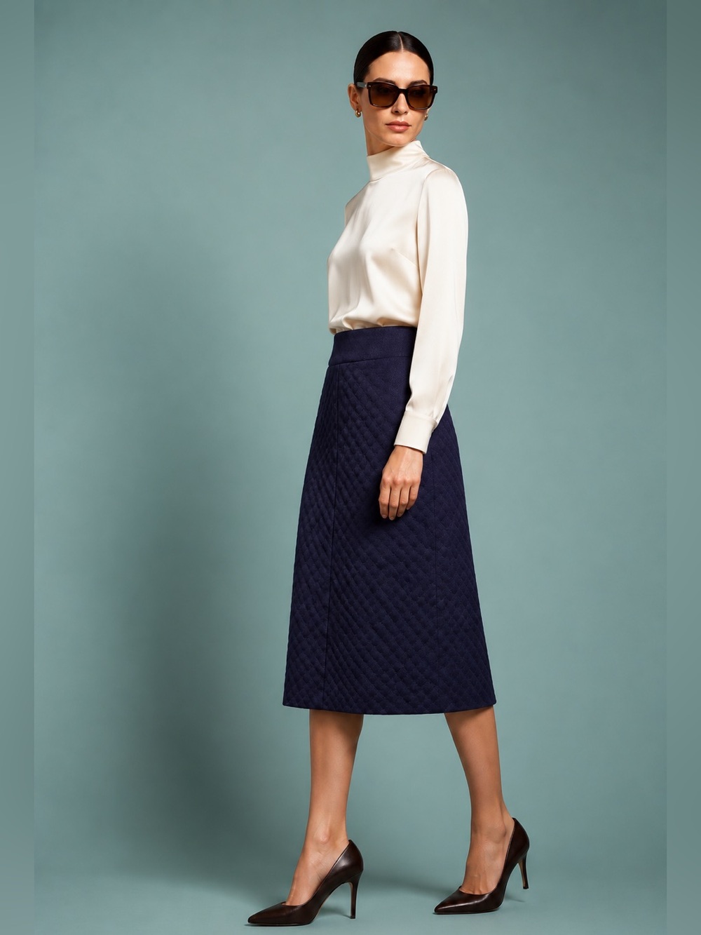 Talbots Navy Blue Textured Jacquard Pencil Skirt Size 8